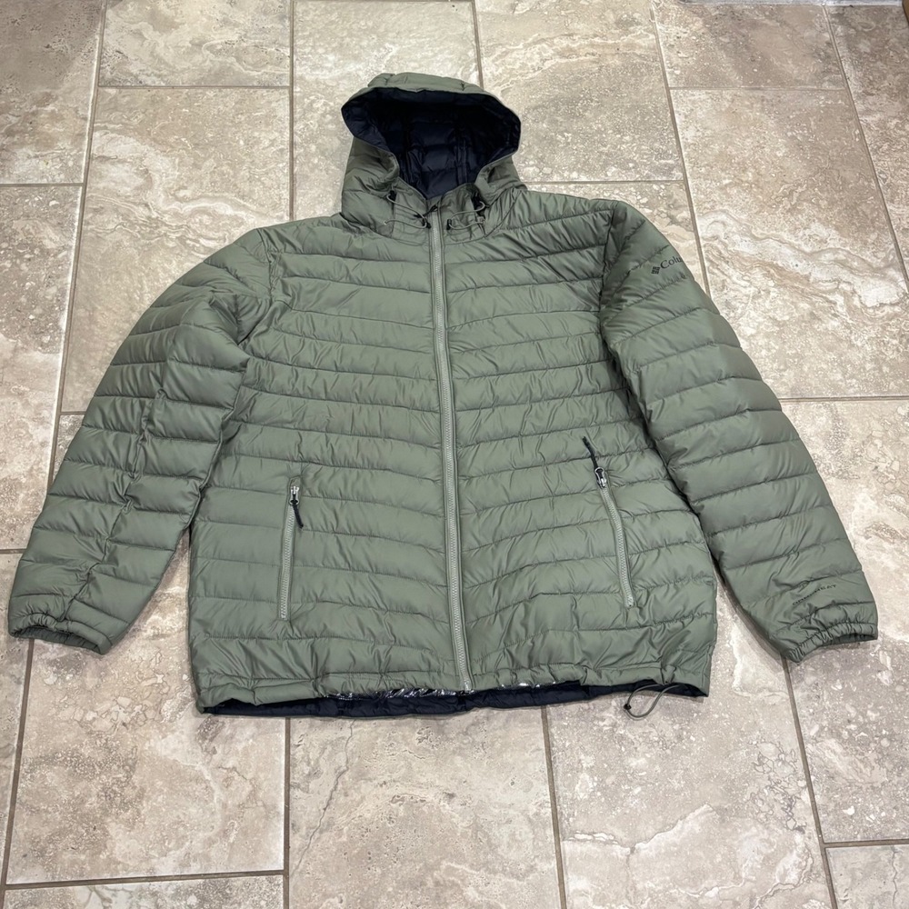 Columbia Mens Omni-Heat Puffer Jacket Olive Green Hooded Full Zip XL